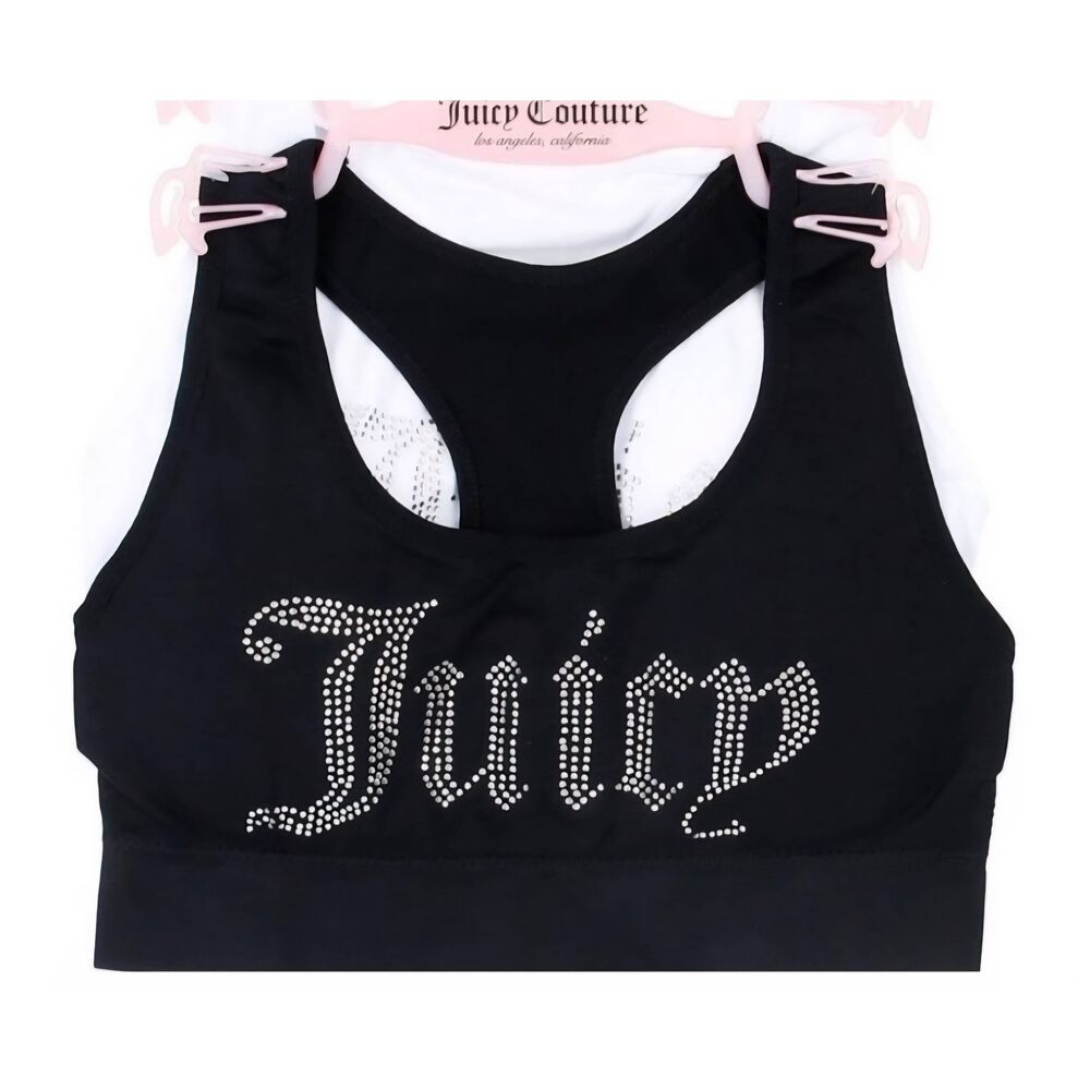 Juicy Couture 2PK Rhinestone‎ Logo Wide Strap Sports Bra - Picture 6 of 7